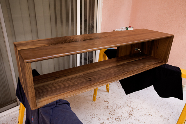 The cabinet after gluing and coating with three coats of Tung Oil.